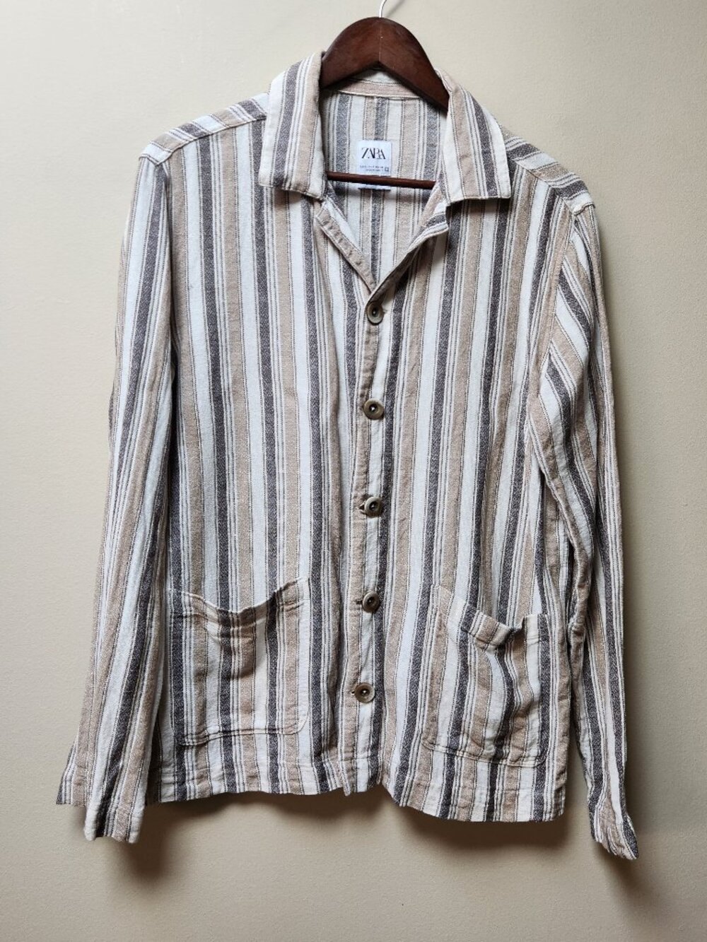 Zara Cotton Linen stripe button down shirt / relaxed fit / S men's
